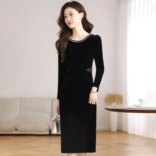 比利斯山羊 气质显瘦赫本风长袖连衣裙 女款