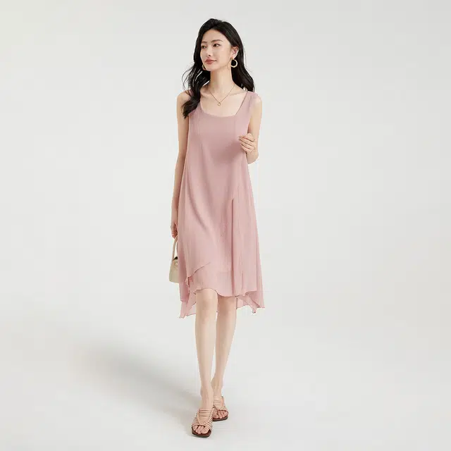 比利斯山羊 设计感宽松大码法式高级感雪纺长裙内搭显瘦遮肚子连衣裙 女款