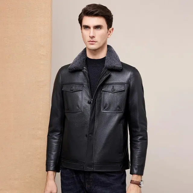 比利斯山羊 时尚简约商务休闲大气真皮皮衣 男女同款