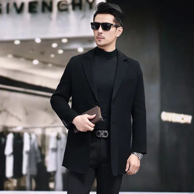 比利斯山羊 双扣西装中长款毛呢大衣外套 男女同款