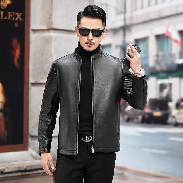 比利斯山羊 时尚休闲纯色大气简约真皮皮衣 男女同款