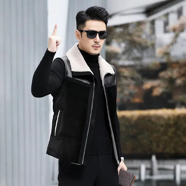 比利斯山羊 时尚鹅绒皮毛一体马甲外套 男女同款