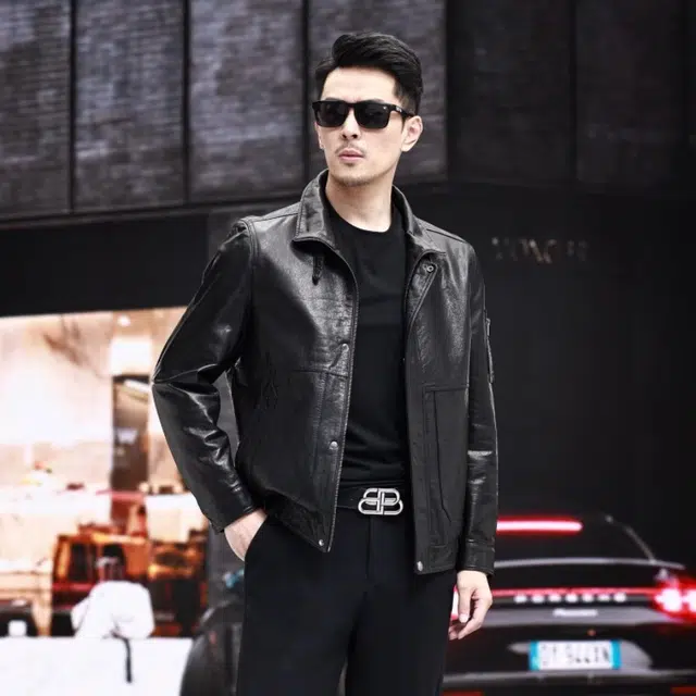 比利斯山羊 时尚休闲翻领牛皮真皮皮衣 男女同款