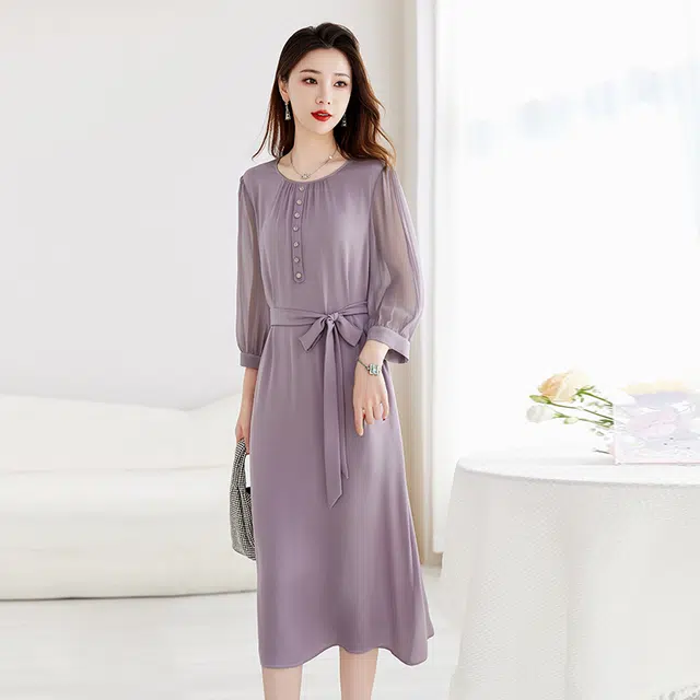 比利斯山羊 桑蚕丝轻奢气质优雅简约长袖连衣裙 女款