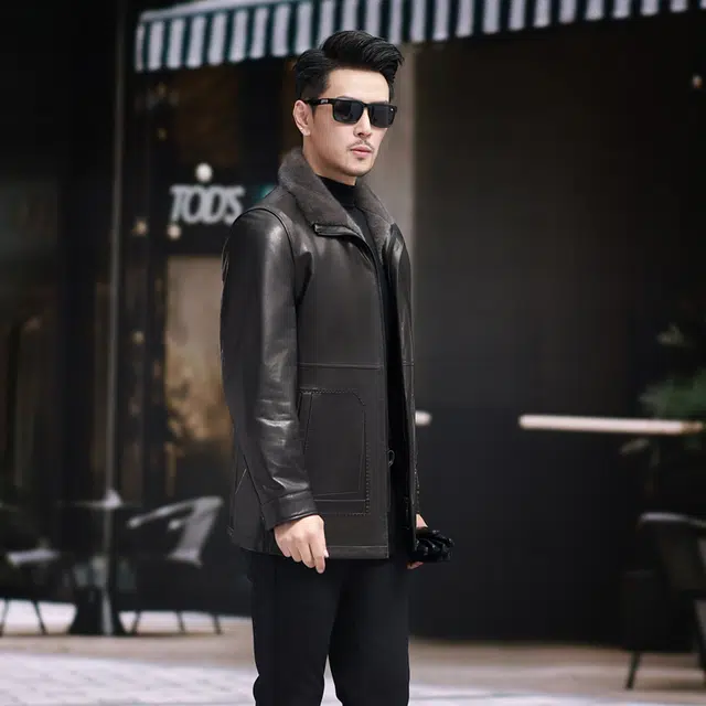 比利斯山羊 水貂领山羊皮湖羊毛内胆真皮皮衣 男女同款