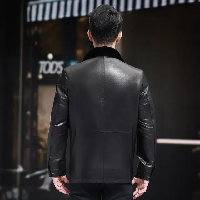 比利斯山羊 水貂毛领内胆山羊皮真皮皮衣 男女同款