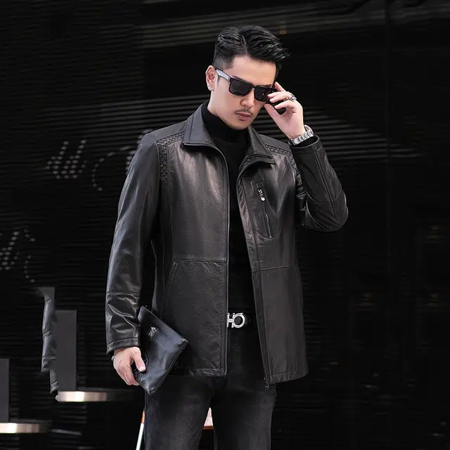 比利斯山羊 简约时尚翻领立体裁剪真皮皮衣 男女同款