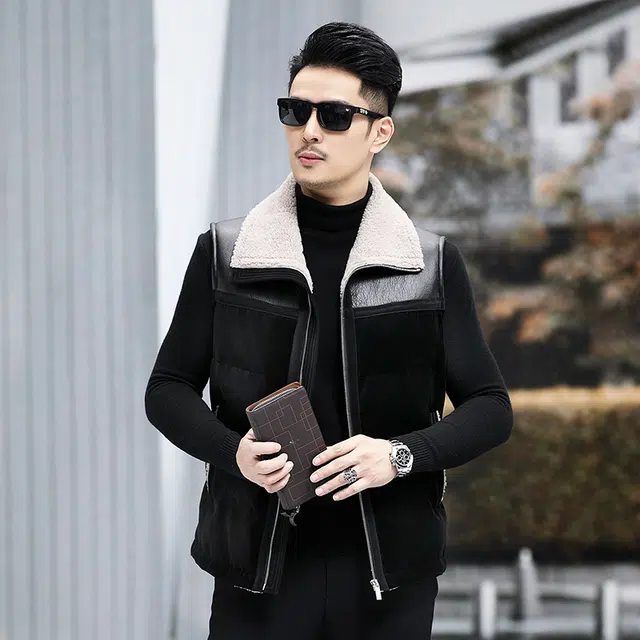 比利斯山羊 时尚鹅绒皮毛一体马甲外套 男女同款