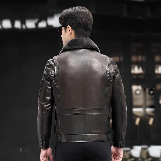 比利斯山羊 时尚休闲水貂毛领羊皮皮衣 男女同款