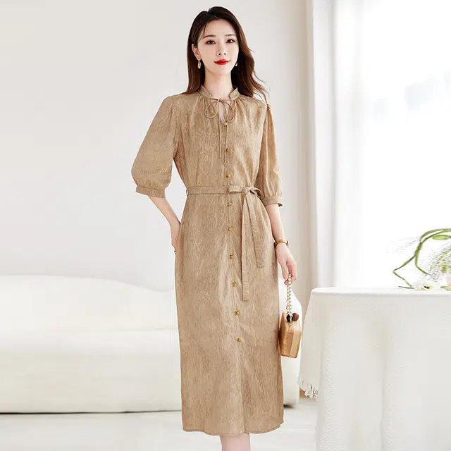 比利斯山羊 简约轻奢气质优雅纯色长袖连衣裙 女款