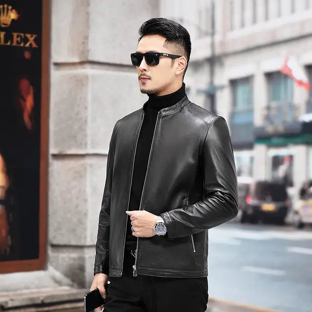 比利斯山羊 时尚休闲纯色大气简约真皮皮衣 男女同款