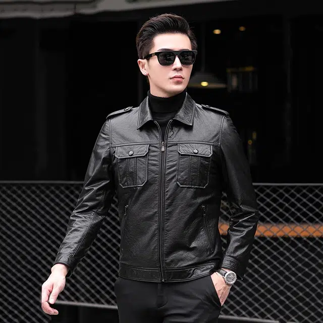 比利斯山羊 时尚简约翻领油蜡真皮皮衣 男女同款
