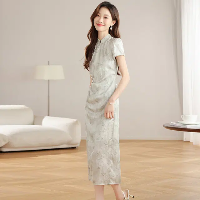 比利斯山羊 新中式旗袍休闲印花短袖连衣裙 女款