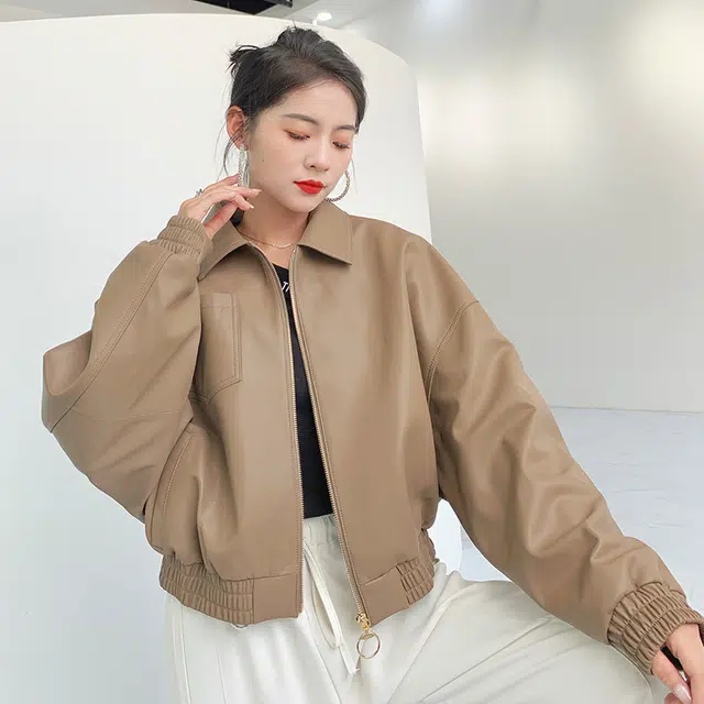 比利斯山羊 时尚休闲气质翻领甜美真皮皮衣 女款