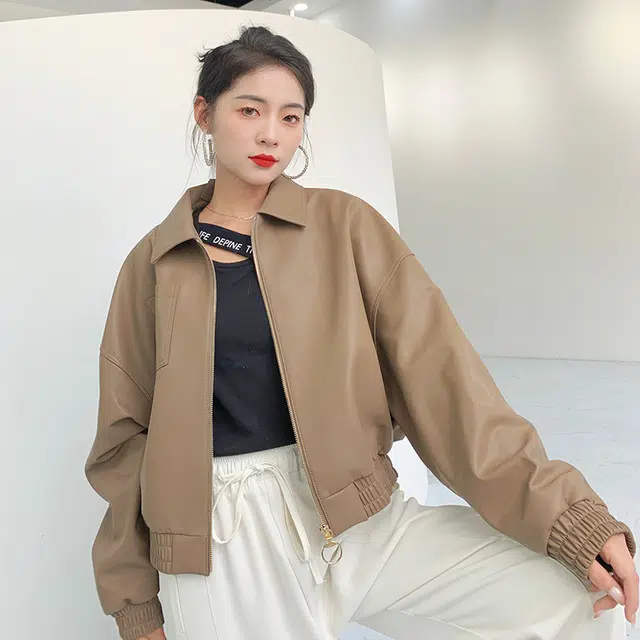 比利斯山羊 时尚休闲气质翻领甜美真皮皮衣 女款