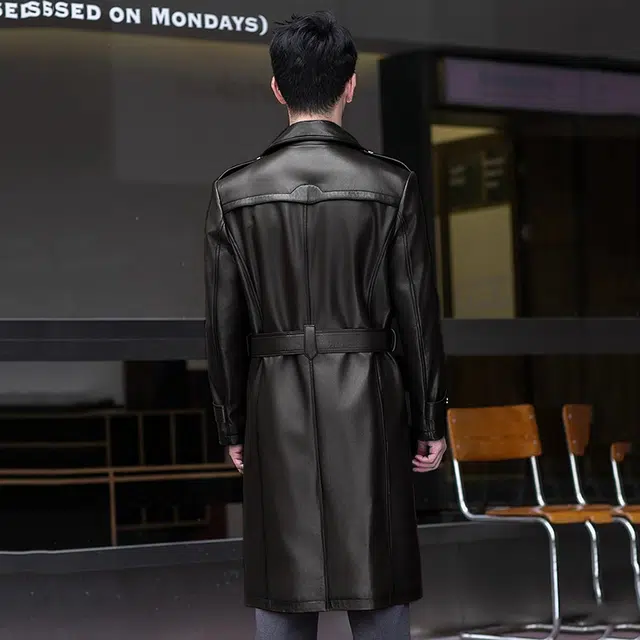 比利斯山羊 休闲西装领长款真皮皮衣 男女同款