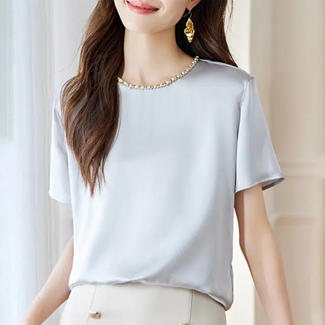 比利斯山羊 简约纯色休闲时尚大气短袖衬衫 女款