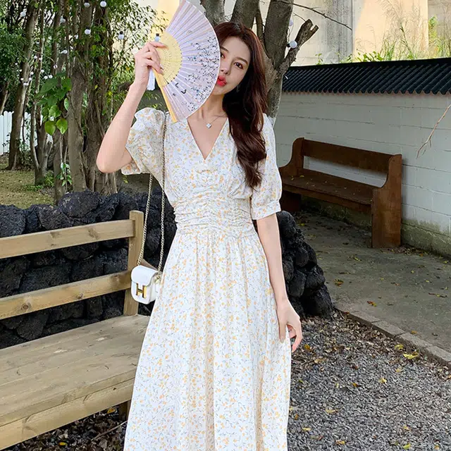比利斯山羊 新中式复古印花雪纺短袖连衣裙 女款