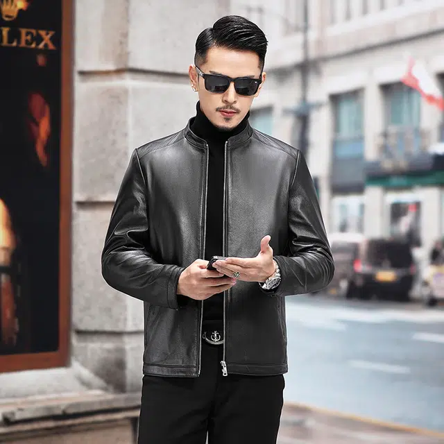 比利斯山羊 时尚休闲纯色大气简约真皮皮衣 男女同款