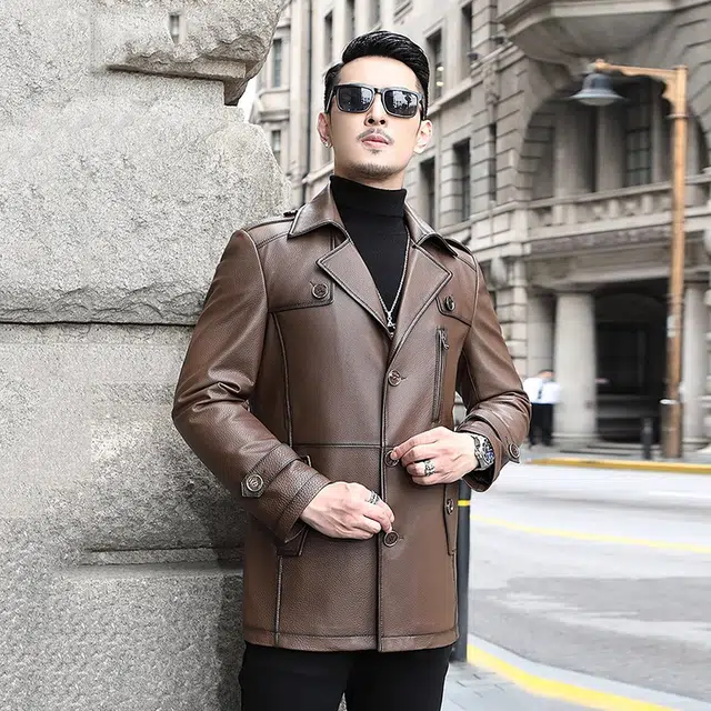 比利斯山羊 时尚简约西装领牛皮真皮皮衣 男女同款