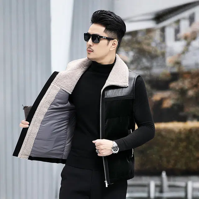 比利斯山羊 时尚鹅绒皮毛一体马甲外套 男女同款