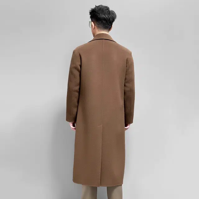 比利斯山羊 纯羊毛长款西装领双排扣双面呢外套毛呢大衣 男女同款