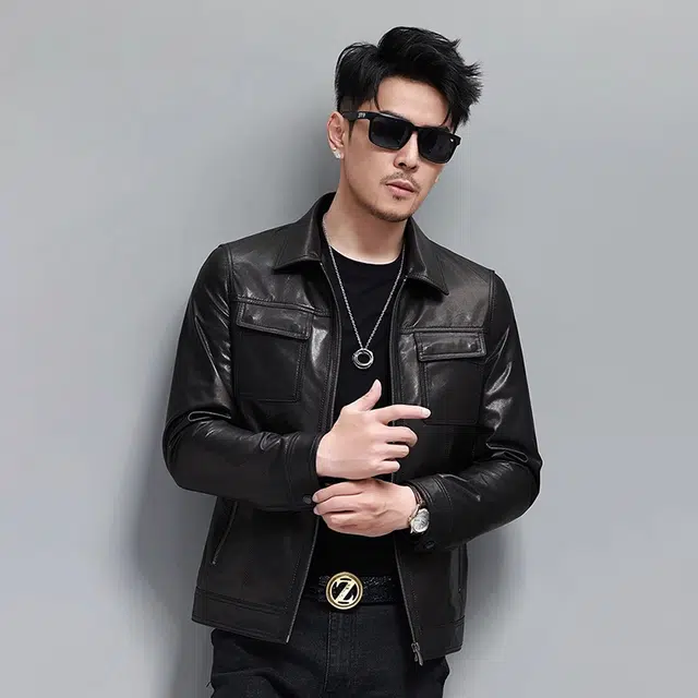 比利斯山羊 翻领时尚休闲牛皮真皮皮衣 男女同款