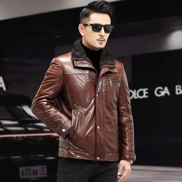 比利斯山羊 时尚山羊皮水貂内胆真皮皮衣 男女同款