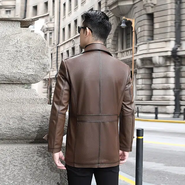 比利斯山羊 时尚简约西装领牛皮真皮皮衣 男女同款