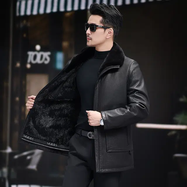 比利斯山羊 山羊皮水貂内胆真皮皮衣 男女同款