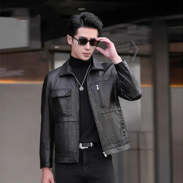 比利斯山羊 时尚翻领油蜡牛皮真皮皮衣 男女同款