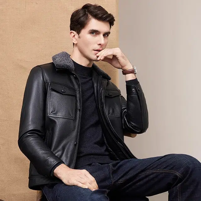比利斯山羊 时尚简约商务休闲大气真皮皮衣 男女同款