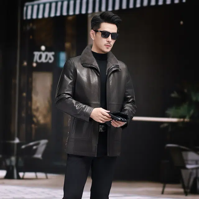 比利斯山羊 水貂领山羊皮湖羊毛内胆真皮皮衣 男女同款