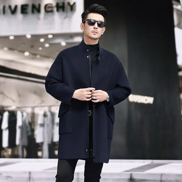 比利斯山羊 时尚小立领大口袋毛呢大衣外套 男女同款