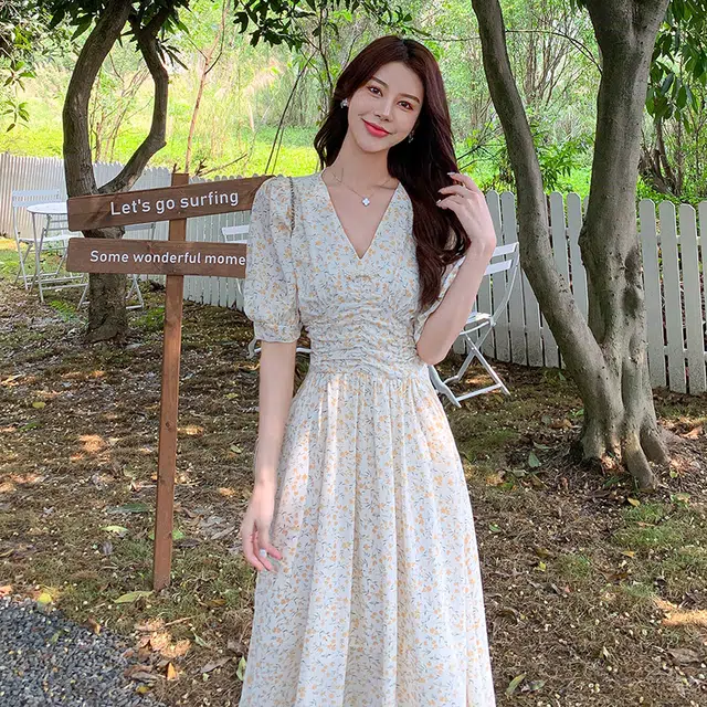 比利斯山羊 新中式复古印花雪纺短袖连衣裙 女款