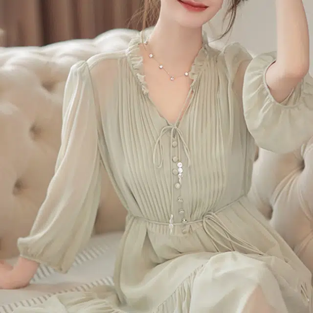 比利斯山羊 简约气质宴会礼服长袖连衣裙 女款