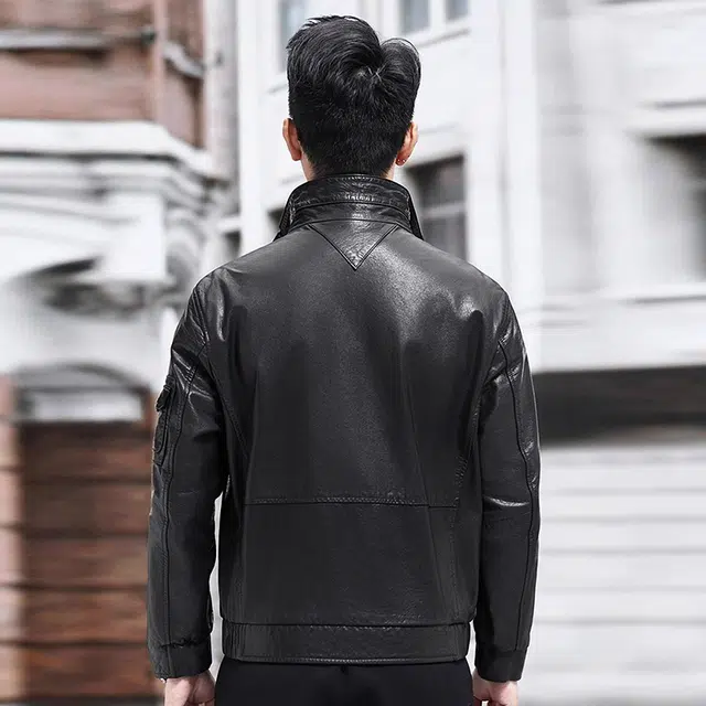 比利斯山羊 翻领简约时尚油蜡牛皮真皮皮衣 男女同款