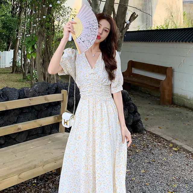 比利斯山羊 新中式复古印花雪纺短袖连衣裙 女款