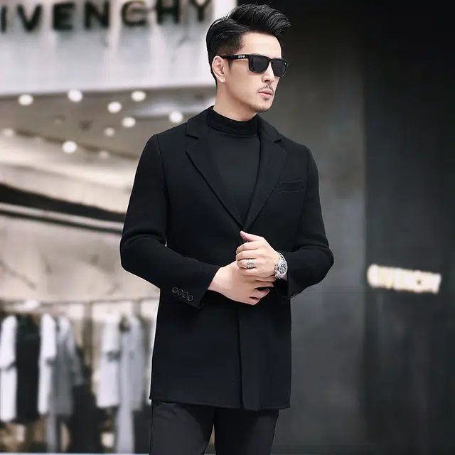 比利斯山羊 双扣西装中长款毛呢大衣外套 男女同款