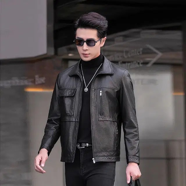 比利斯山羊 时尚翻领油蜡牛皮真皮皮衣 男女同款