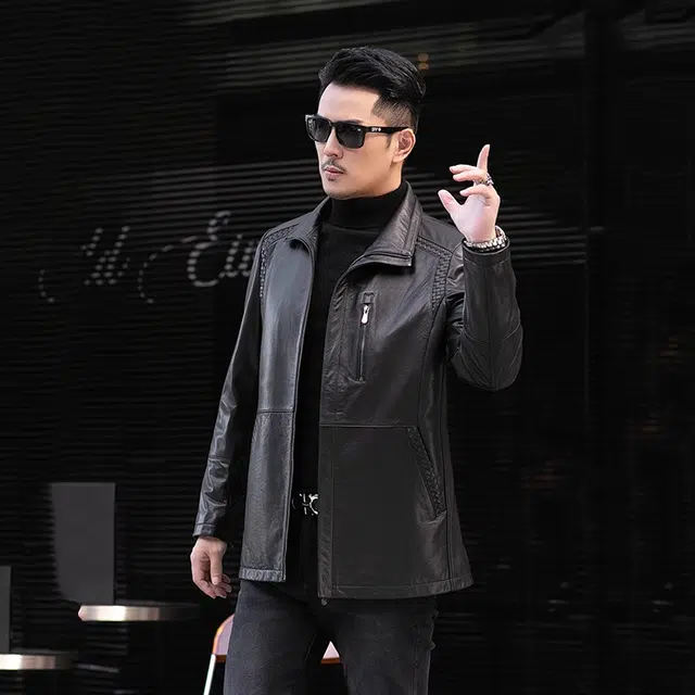 比利斯山羊 简约时尚翻领立体裁剪真皮皮衣 男女同款