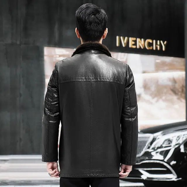 比利斯山羊 时尚休闲水貂毛领真皮皮衣 男女同款