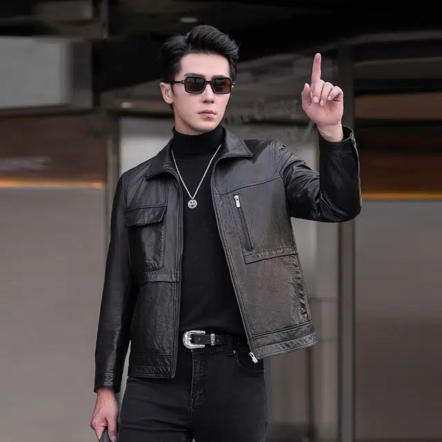 比利斯山羊 时尚翻领油蜡牛皮真皮皮衣 男女同款