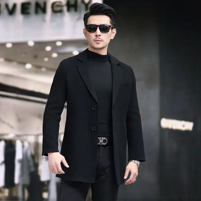 比利斯山羊 双扣西装中长款毛呢大衣外套 男女同款