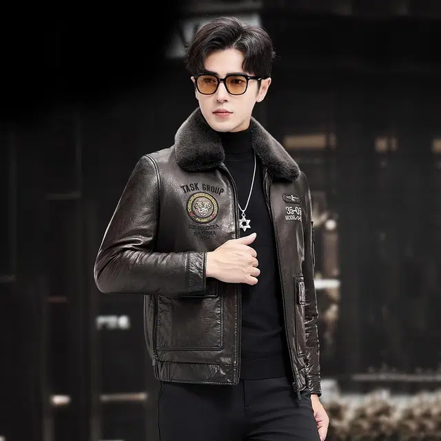 比利斯山羊 时尚休闲水貂毛领羊皮皮衣 男女同款