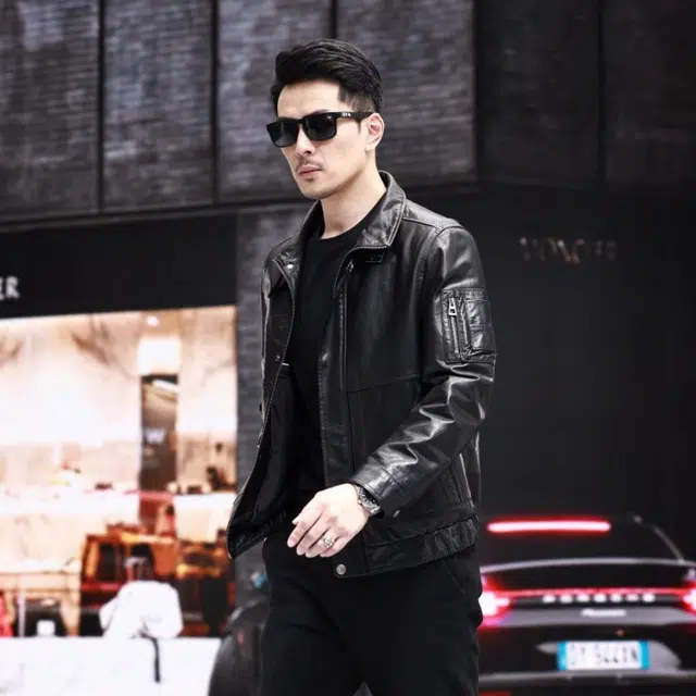 比利斯山羊 时尚休闲翻领牛皮真皮皮衣 男女同款