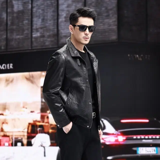 比利斯山羊 时尚休闲翻领牛皮真皮皮衣 男女同款