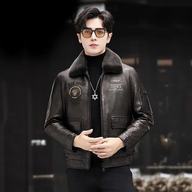 比利斯山羊 时尚休闲水貂毛领羊皮皮衣 男女同款