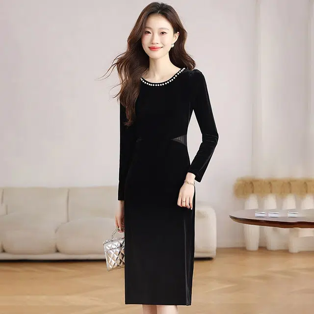 比利斯山羊 气质显瘦赫本风长袖连衣裙 女款