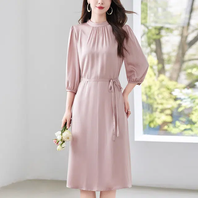 比利斯山羊 桑蚕丝轻奢气质优雅甜美简约长袖连衣裙 女款